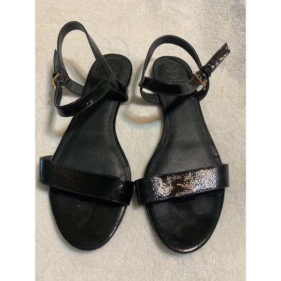 Tory Burch Laurel Strappy Black Patent Sandals Womens 9 - Picture 2 of 6